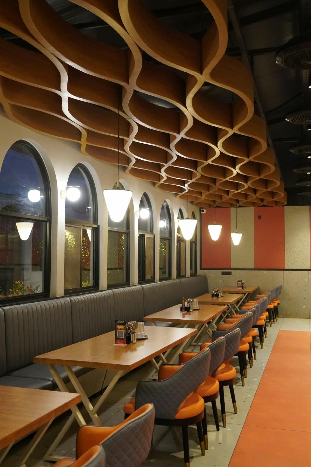 Acoustic wave wooden ceiling detail